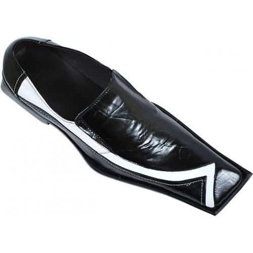 Zota Black / White Diagonal Square Toe Wrinkle Leather Shoes G317A